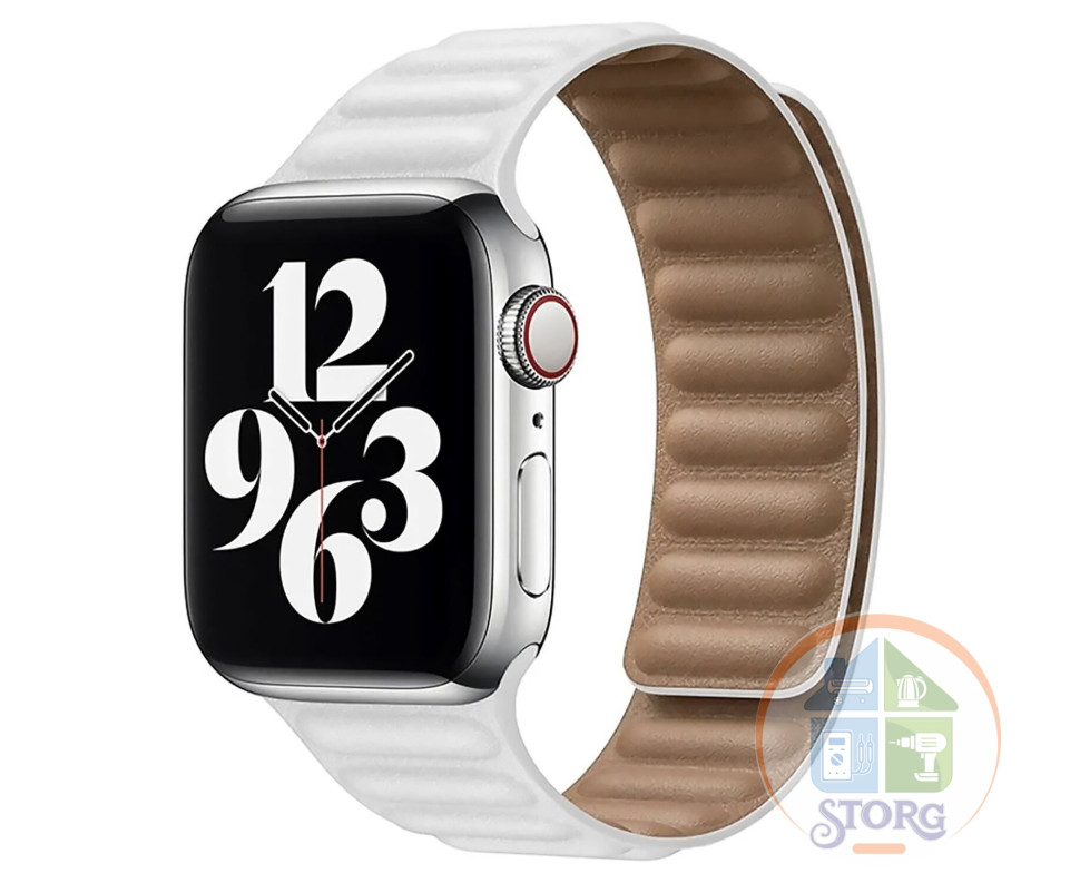 Ремешок APW31 на магнитной застёжке для Apple Watch 38/40/41мм/ Браслет из эко-кожи для Smart X7 mini/Smart GS8 mini / белый