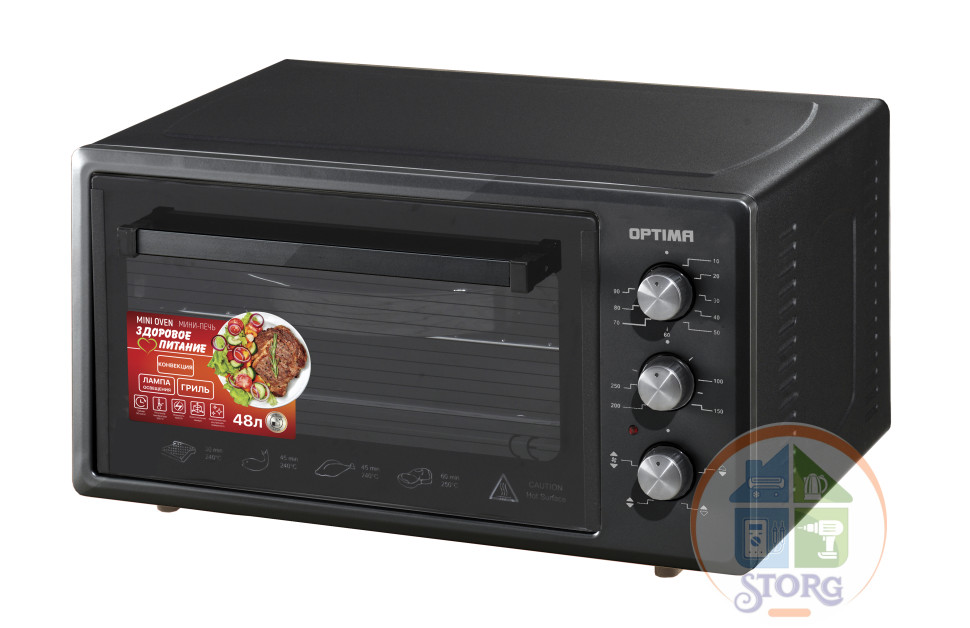 Духовой шкаф OPTIMA OFC-48BL (Черный; Объем 48л; Мощность 1600Вт; Конвекция; Таймер; Лампа; ТУРЦИЯ)