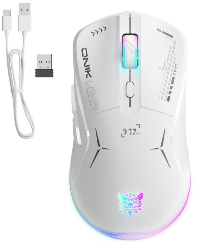 Мышь беспроводная ONIKUMA CW917 White, беспроводная/проводная, подсветка RGB, для прав.руки