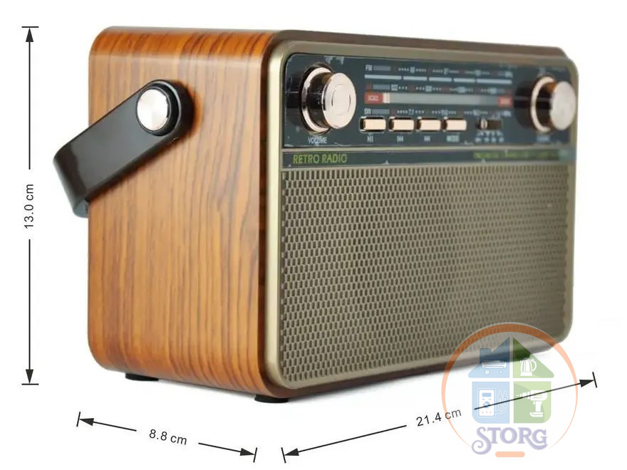Радиоприемник Ретро HAIRUN HR-505BT, 210х130х85мм, +Bluetooth+USB+SD+аккумулятор 18650