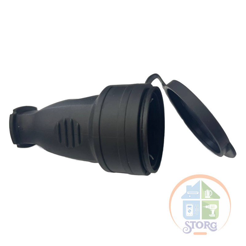 Штепсельное гнездо YK406P2 с заземлением каучуковая 250V/16A (черный) (20шт)