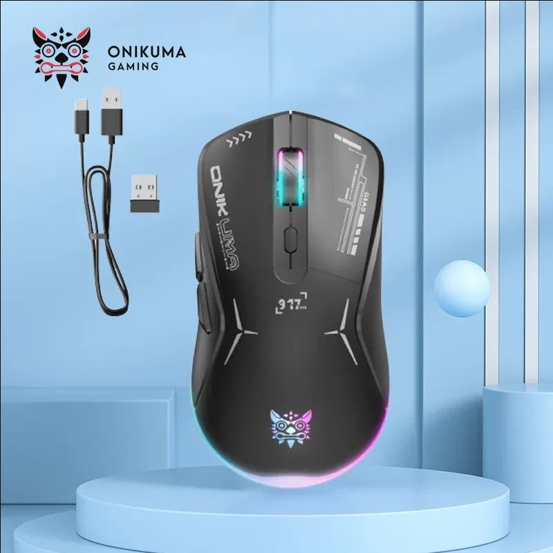 Мышь беспроводная ONIKUMA CW917 black, беспроводная/проводная, подсветка RGB, д/правой руки