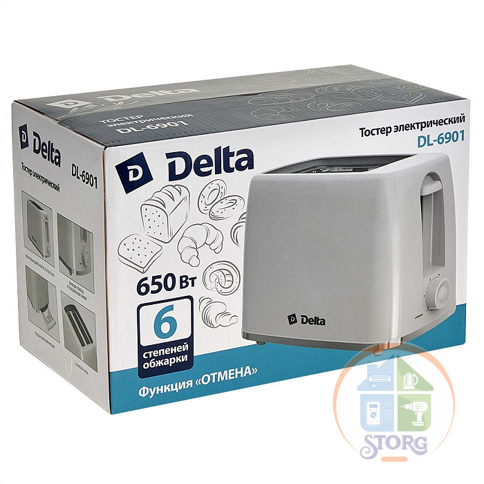 Тостер DELTA DL-6901 белый: 650 Вт.6- позиционный таймер (6)