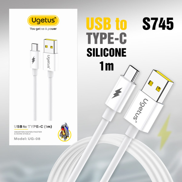 Кабель USB Silicone UGETUS UG08 Type-C силиконовый в упаковке 1000mm White 20pcs
