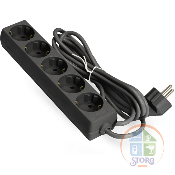 Удлинитель ExeGate ECE-5-5B (EX285825RUS), черный, 5 м, евровилка с заземлением, 5 евророзеток с заземлением, 2200 Вт