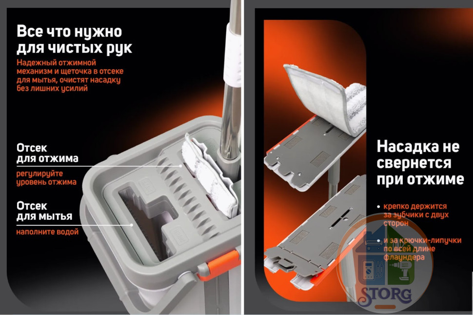 Набор для влажной уборки Happy Panda HP-MB07GA Happy Panda с ведром с механизмом отжатия и 2 насадками