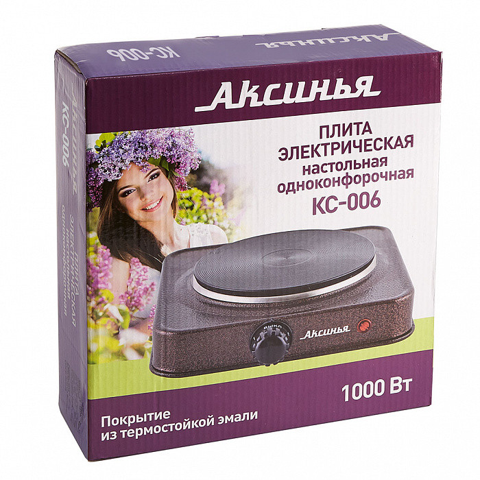 Плита электрическая АКСИНЬЯ КС-006 (Коричневый; Мощность 1000Вт; Одноконфорочн.;Прорезин.ножки;диск)