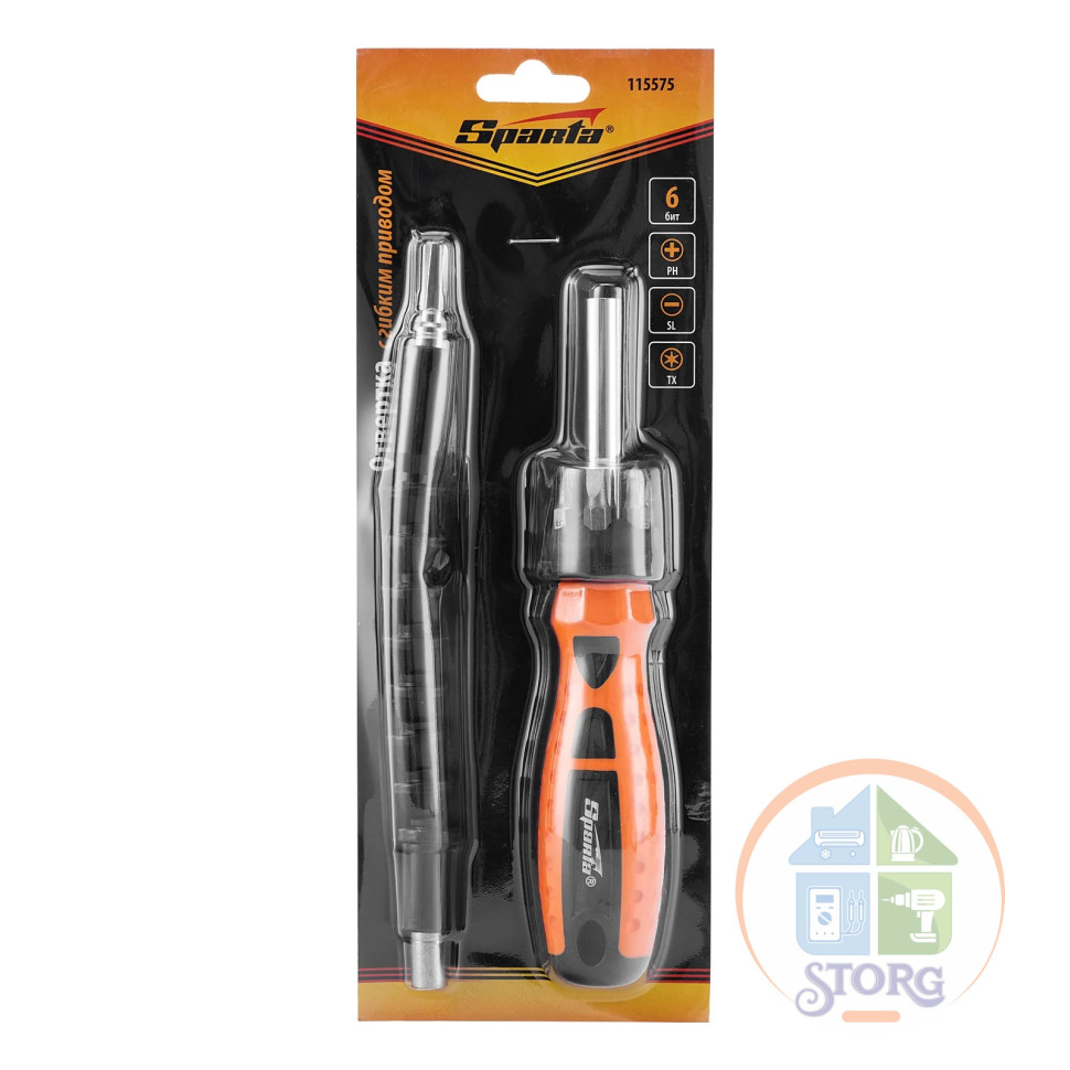 Отвертка телескопическая + биты + гибкий привод, 8 пред., PH + SL + Torx, CS, 2к рукоятка// Sparta