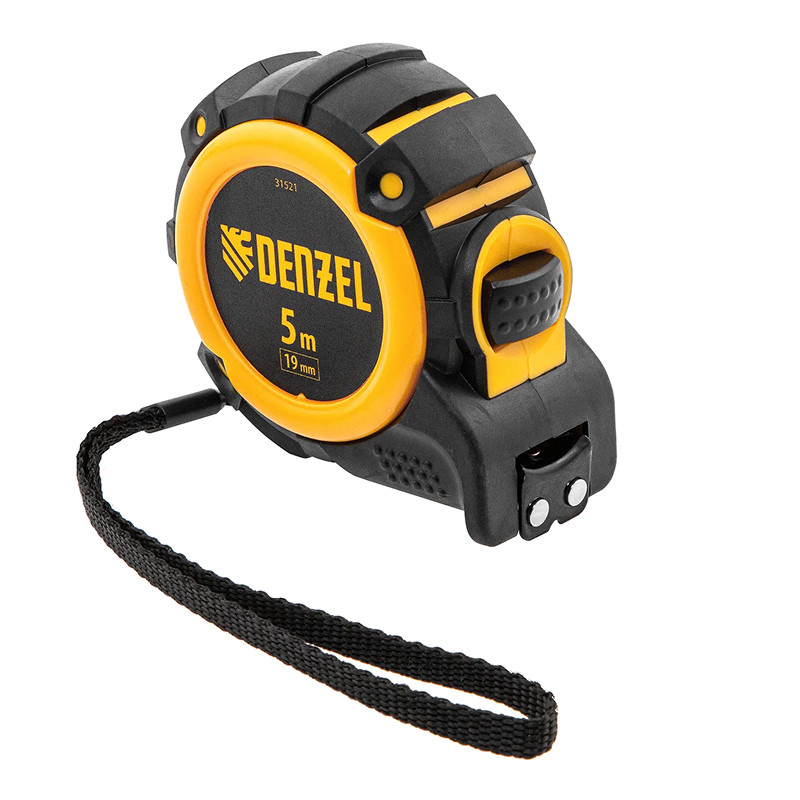 Рулетка Denzel 5м х 19мм, автоматич. фиксац., нейлон. покрытие, магнит. зацеп, двухстор. разметка
