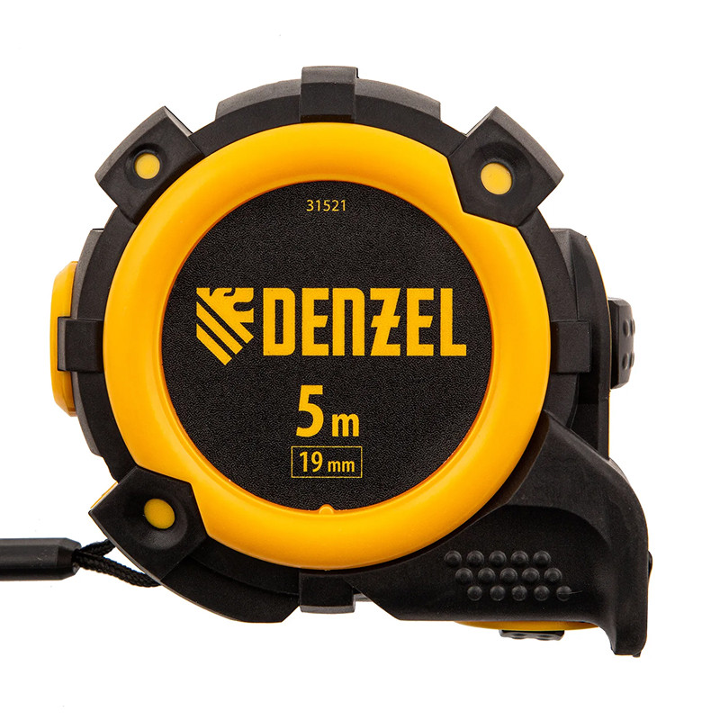 Рулетка Denzel 5м х 19мм, автоматич. фиксац., нейлон. покрытие, магнит. зацеп, двухстор. разметка