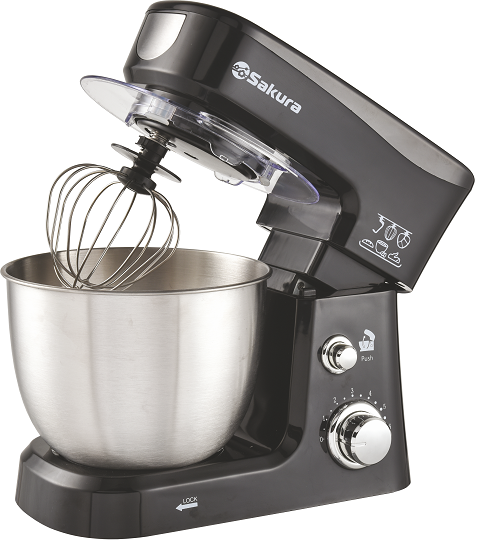 Миксер планетарный SAKURA SA-6327BK, черный, 1000Вт, чаша из нерж.стали 3.5л, 6 скоростей
