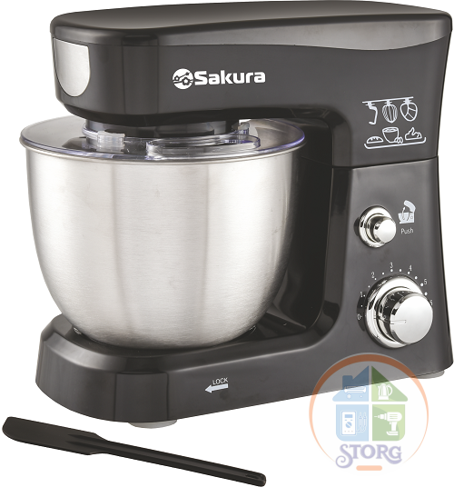 Миксер планетарный SAKURA SA-6327BK, черный, 1000Вт, чаша из нерж.стали 3.5л, 6 скоростей