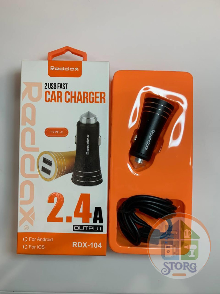AЗУ Reddax RDX-104 5V2,4A 2USB + кабель TypeC чёрный металл