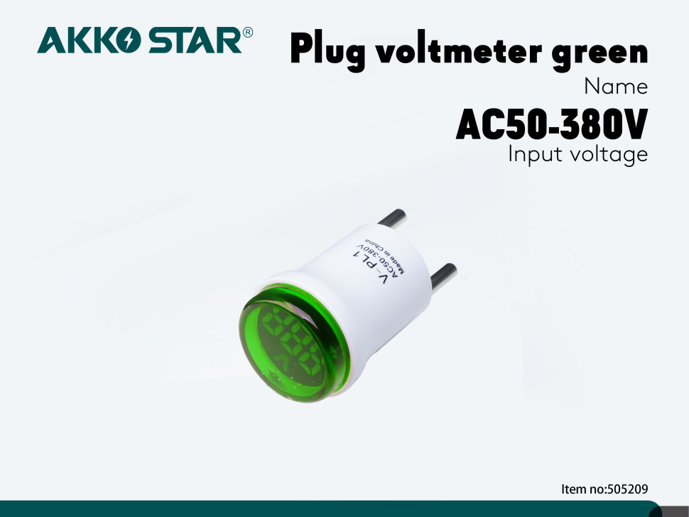 Вольтметр цифровой AKKOSTAR в розетку AC50-380V зеленый (уп.10шт)