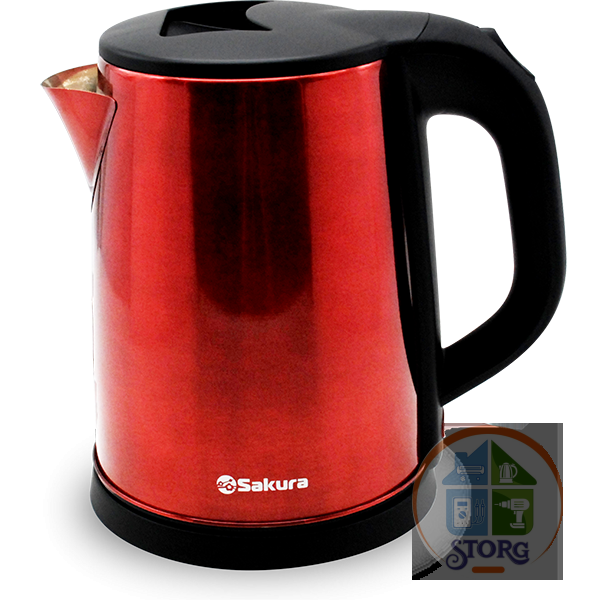Чайник электрический SAKURA SA-2149BR (Черный/Красный; Объем 2л; Мощность 1800Вт; Нерж.сталь/Пласт)