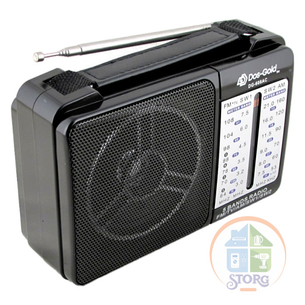 Радиоприемник GOLON DOS-GOLD DG-608 (fm-64), 105х160х60мм, FM, УКВ, СВ, КВ, от сети и бат.R20, AUX