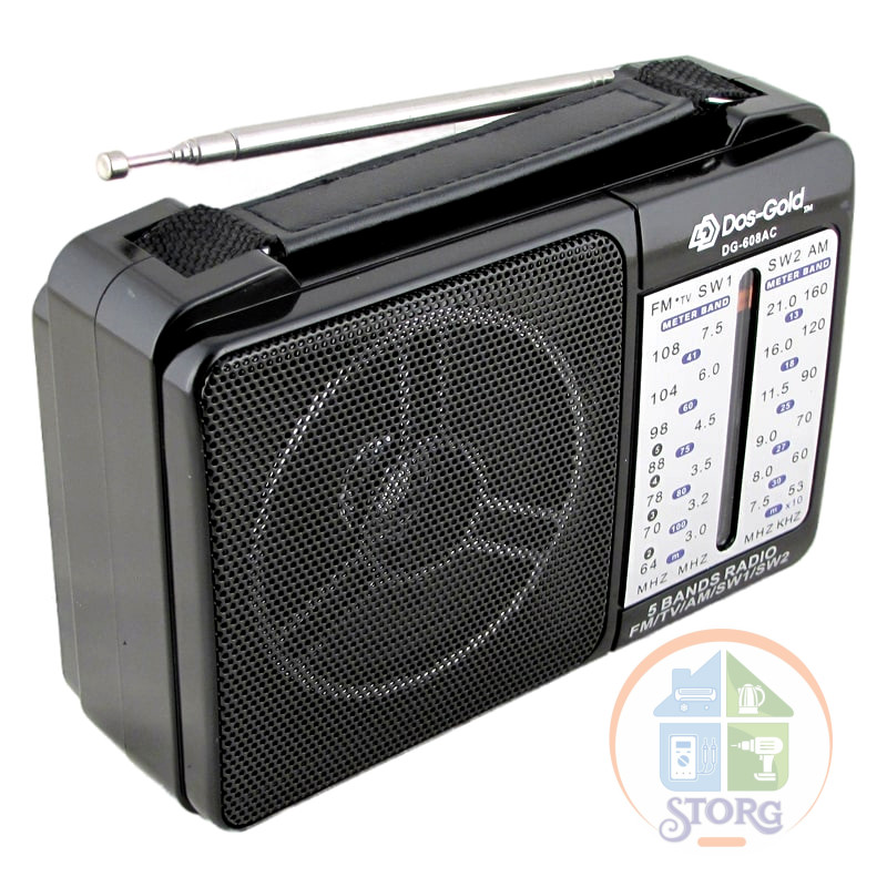 Радиоприемник GOLON DOS-GOLD DG-608 (fm-64), 105х160х60мм, FM, УКВ, СВ, КВ, от сети и бат.R20, AUX