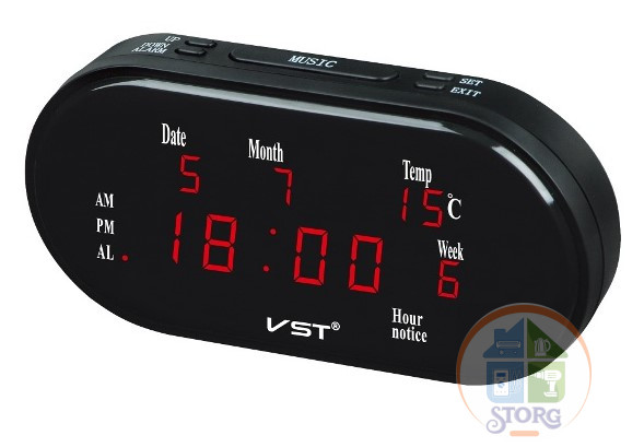 Часы настольные+дата+термометр VST-801WX/1, красный