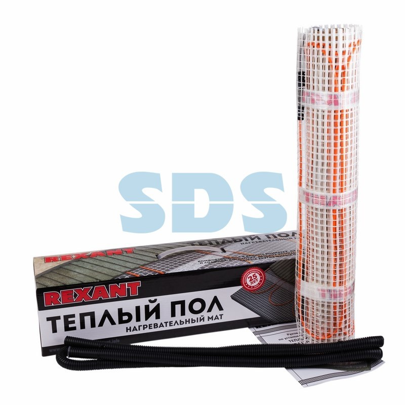 Теплый пол нагревательный мат REXANT, площадь 8,0 м2, 0,5х16,0 м, 1280Вт, двух жильный Теплый пол нагревательный мат REXANT, площадь 8,0 м2, 0,5х16,0 м, 1280Вт, двух жильный