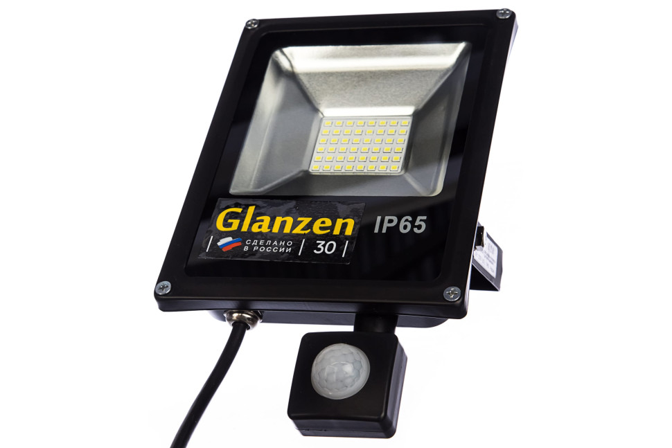 Прожектор светодиодный GLANZEN FAD-0012-30, 30 Вт, 6000 К, SIP, c датчиком движения