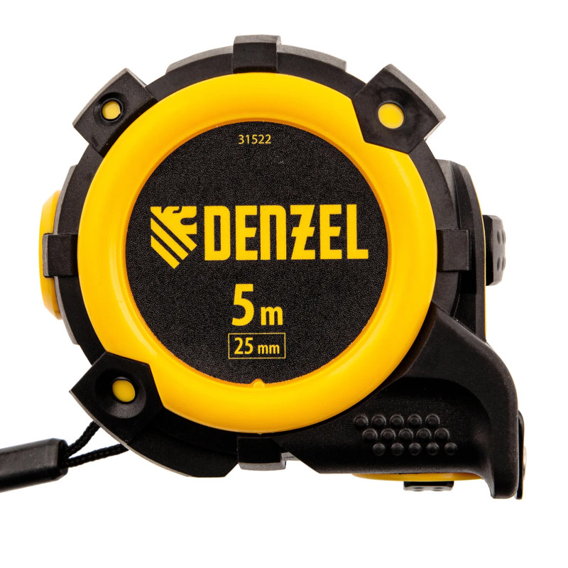 Рулетка Denzel 5м х 25мм, автоматич. фиксац., нейлон. покрытие, магнит. зацеп, двухстор. разметка