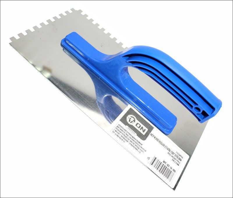 Гладилка нержавеющая сталь 130*270мм, пласт. ручка, зуб 6*6 мм, ON