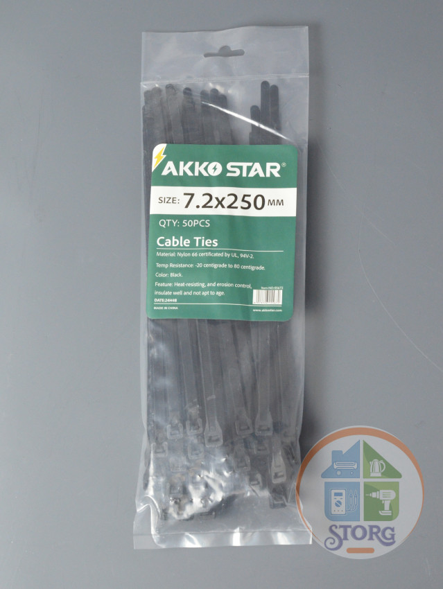Стяжка-хомут нейлоновая AKKOSTAR 7.2х250мм (упак.50шт)