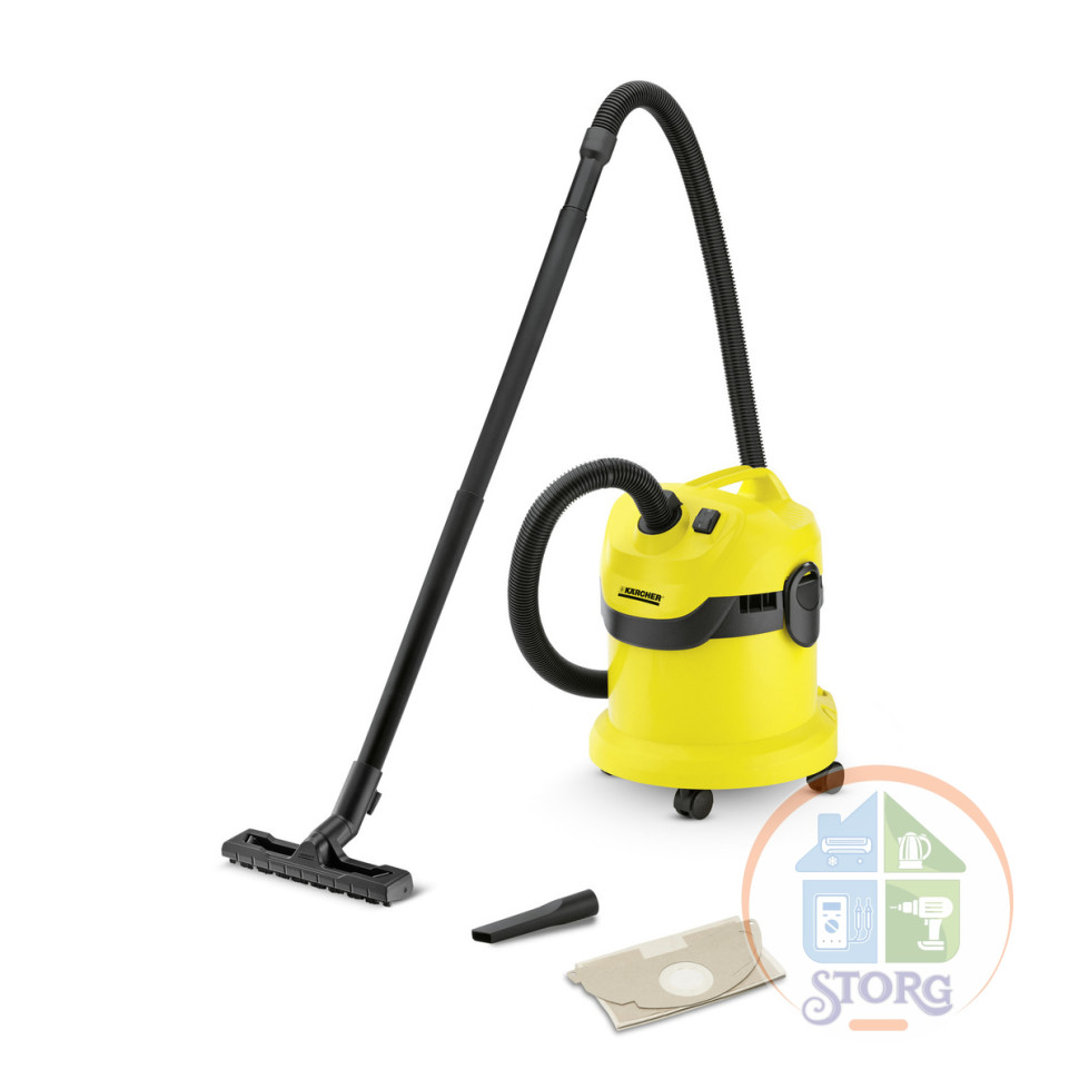 Хозяйственный пылесос KARCHER WD 2, 1000Вт, контейнер 12л, собирает влагу и сухой мусор