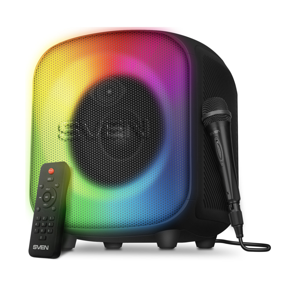 Портативная Bluetooth колонка SVEN PS-555 (Черный, 65Вт (RMS), USB, microSD, пульт, микрофон)