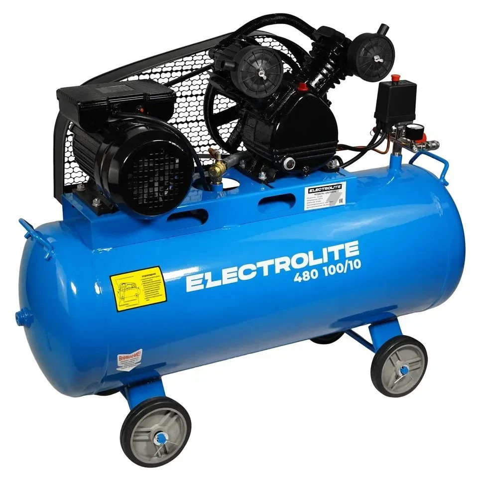 Компрессор воздушный поршневой масляный для гаража Electrolite 480/100/10 ( 480 л/мин, 100 л бак)