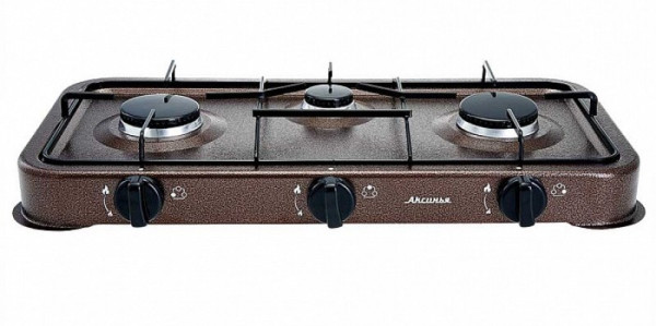 Плита газовая АКСИНЬЯ КС-107, коричневый, 3-конфорочная, эмалир.сталь, сжиженный проппан/бутан