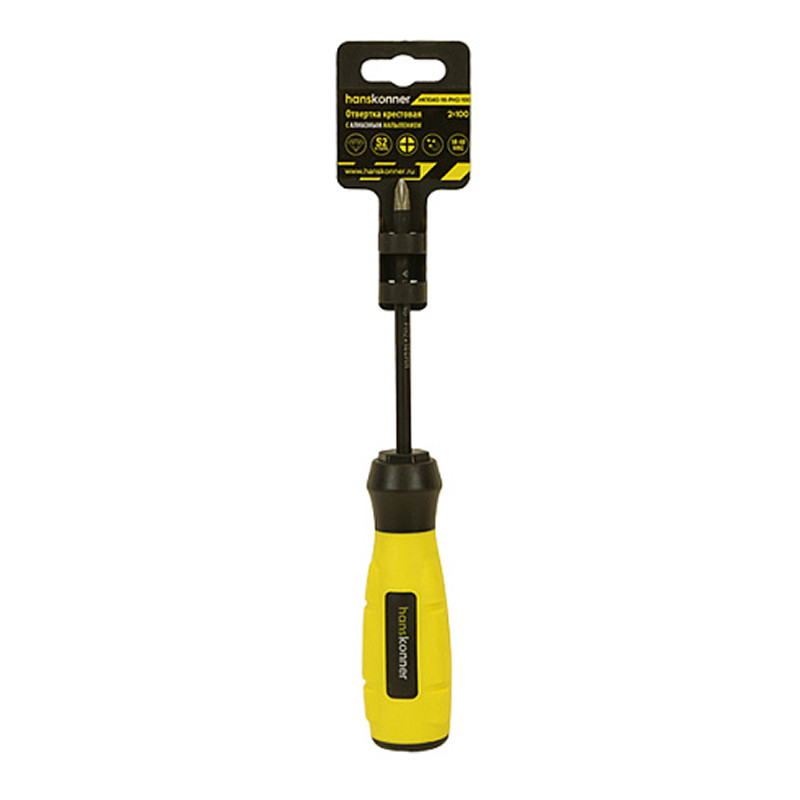 Отвертка крестовая Hanskonner HK1040-16-PH2-100 2x100 АЛМАЗН. НАКОНЕЧ, твердость 59 HRC, S2