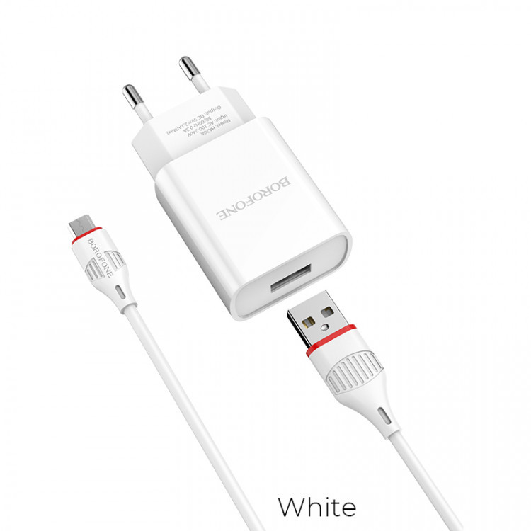 СЗУ Borofone BA20A 5V/2,1A 1USB Sharp + Micro cable 1m {White}