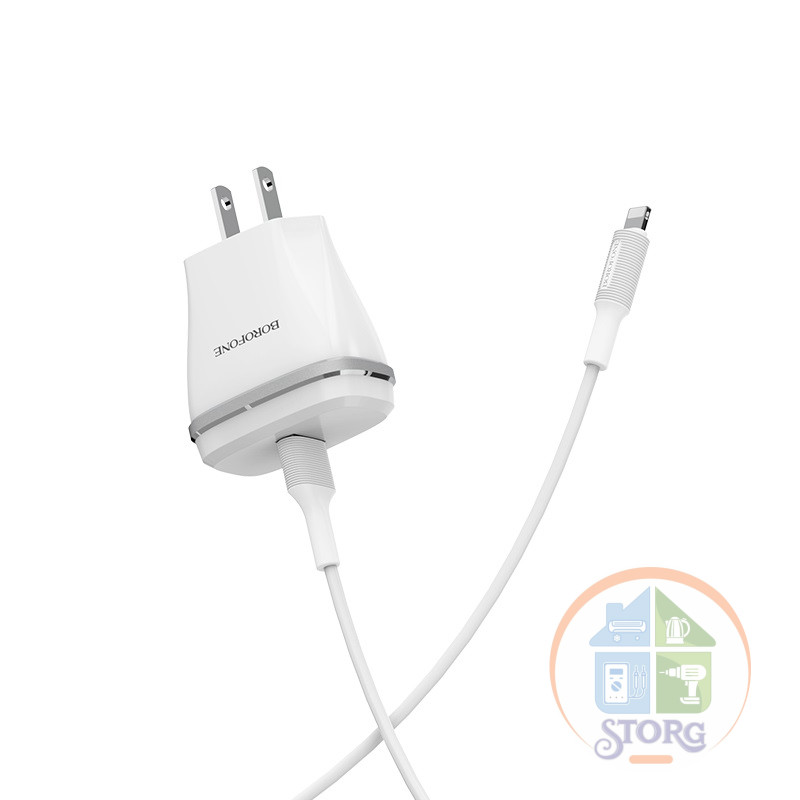 СЗУ Borofone  BA1A  5V/2,1A 1USB Joyplug + lightning cable 1m {White}