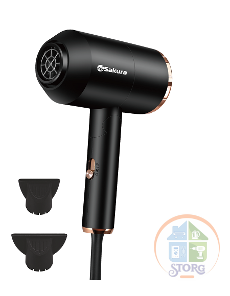 АКЦИЯ! Фен для волос SAKURA SA-4044BK Professional 2000Вт 3 режима, 2 скорости, 2 насдки