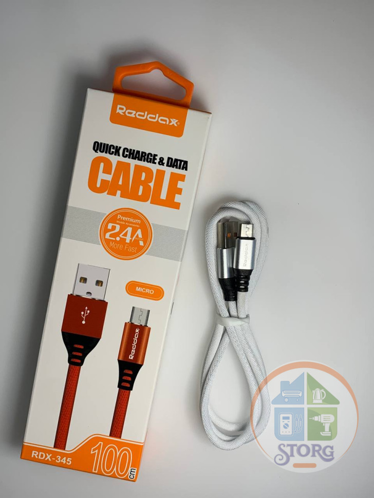 USB кабель Reddax RDX-345 micro usb 1м нейлон (white)