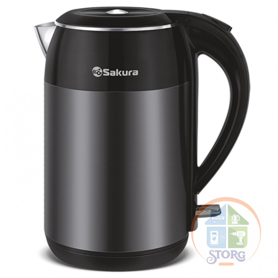 Чайник электрический SAKURA SA-2154MBK (Черный/Серый; Объем 1.8л; Мощность 2000Вт; Нерж.сталь; Диск)