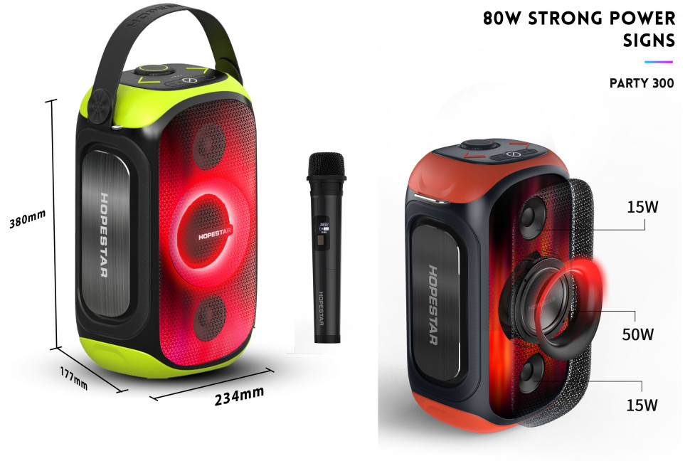 Беспроводная Bluetooth колонка Hopestar Party 300 15W*2+50W (общая 80W), 12500 mA/h, микрофон