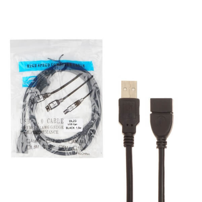 Кабель удлинитель DL23 USB2.0 M/F с фильтром 1,5м (black) 20pcs
