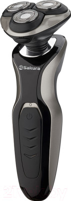 Электробритва SAKURA SA-5421BS, сухое бритьё, очистка без воды, 3 независимые плавающие головки, выд