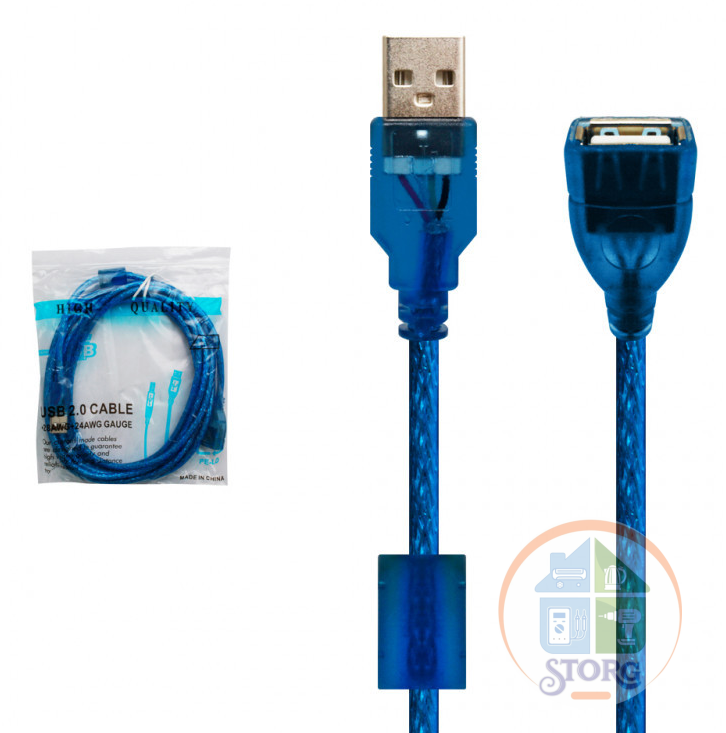 Кабель Удлинителя USB синий  1,5м с фильтром AA