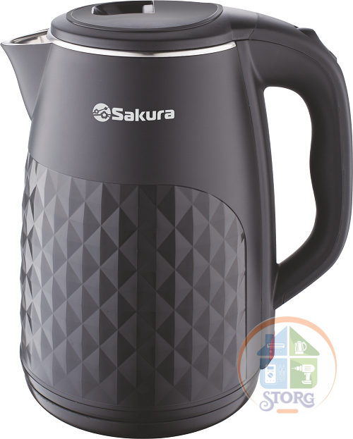 Чайник электрический SAKURA SA-2165BK, черный, 1800Вт, 2.5л, пластиковый, диск