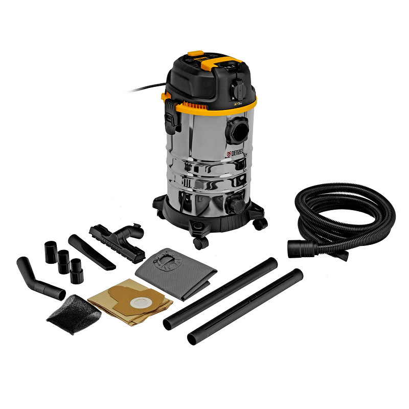 Пылесос строительный  Denzel RVC30, 1400 Вт, бак 30 л, шланг 3 м, розетка с автосинхр.