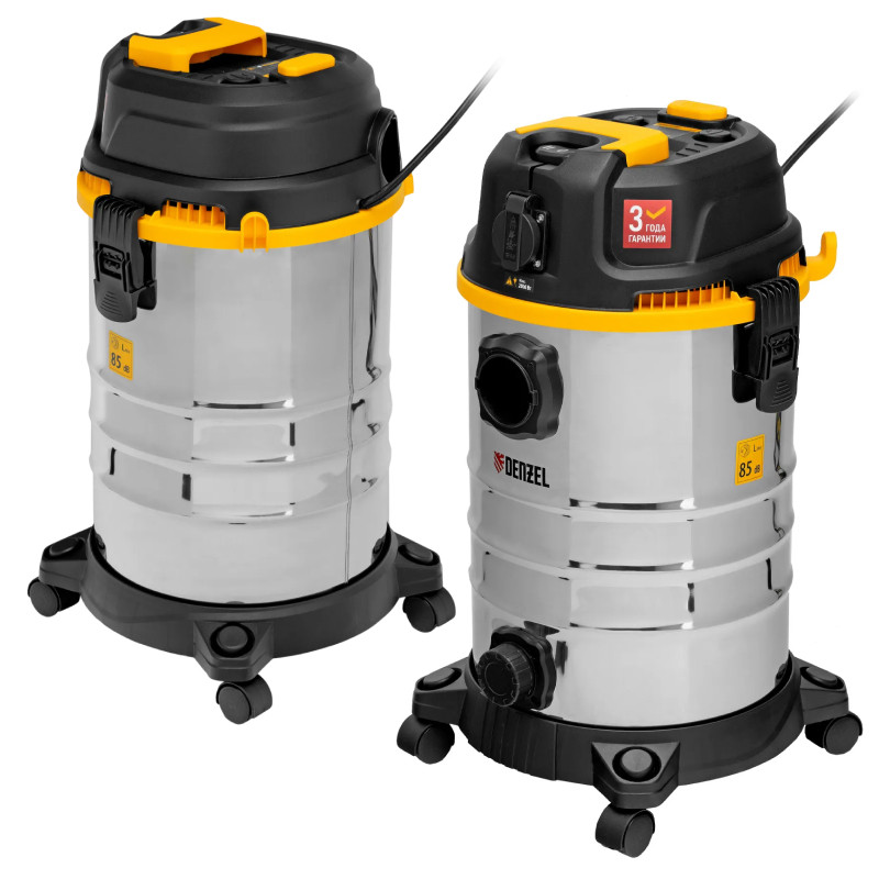 Пылесос строительный  Denzel RVC30, 1400 Вт, бак 30 л, шланг 3 м, розетка с автосинхр.