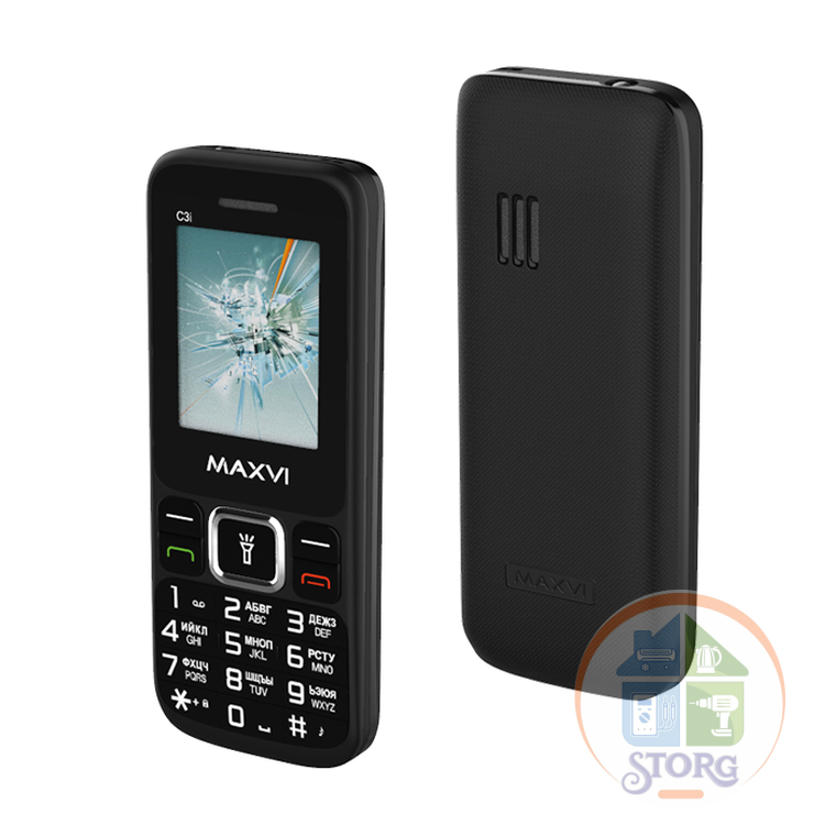 Мобильный телефон Maxvi C3i Black оснащенный дисплеем 1,77″, АКБ 800 мАч, ярким фонариком
