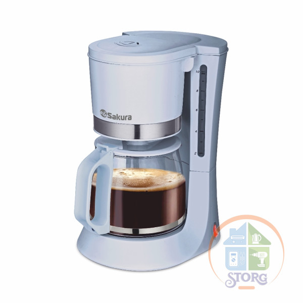 Кофеварка капельная SAKURA SA-6117BL, голубой, 700Вт, объем 1.2л, мех.управление, пластик/нерж