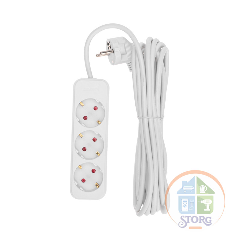 Удлинитель STANDARD 3 гнезда, 5м, 3х1,0мм, с/з, белый REXANT