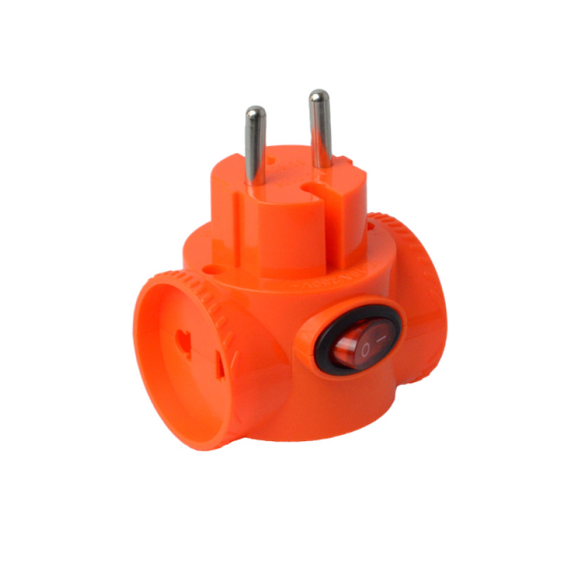 Тройник электрический с заземлением оранжевый SPARTUM 1106 (10шт)