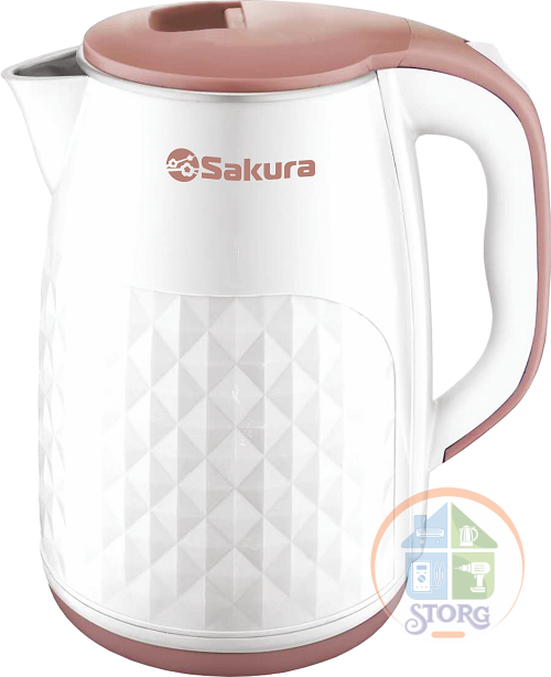 Чайник электрический SAKURA SA-2165WBG (Белый/Коричн; Мощность 1800Вт; Объем 2.5л;Пластиковый; Диск)