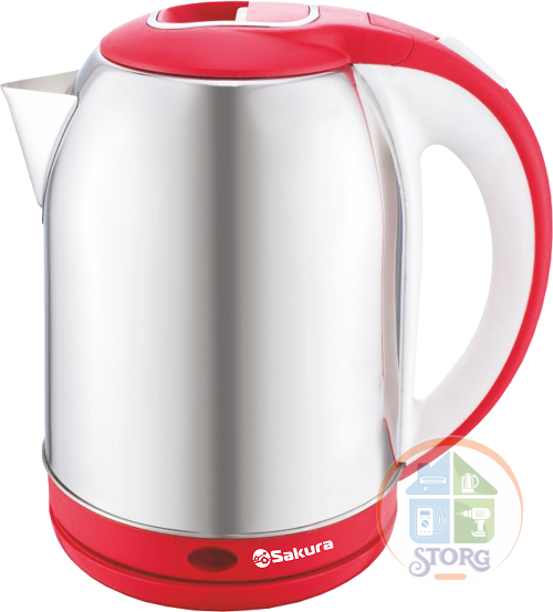 Чайник электрический SAKURA SA-2164WR (Красный/Нерж; Объем 2.5л; Мощность 1800Вт; Нерж.сталь; Диск)